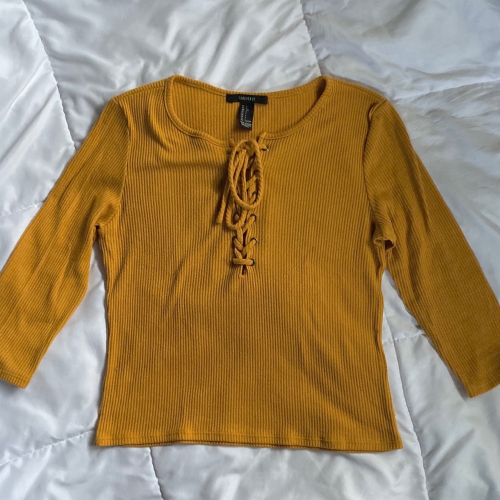 Mustard Yellow Top with Lace Up Detail